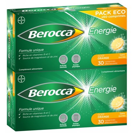BEROCCA ENERGIE SANS SUCRE GOUT ORANGE LOT 2X 30CP EFFERVESCENTS