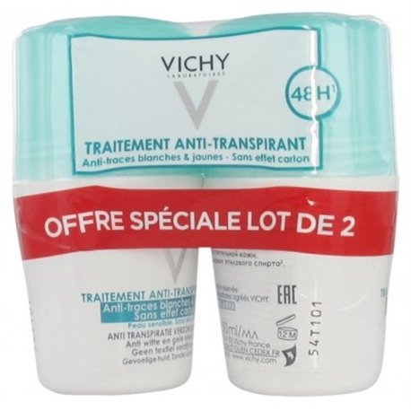 VICHY DEODORANT ANTI-TRANSPIRANT ANTI-TRACES BLANCHES ET JAUNES ROLL ON LOT 2