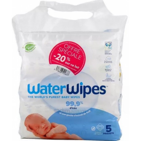 WATERWIPES LINETTES A L'EAU LOT 5 PAQUETS