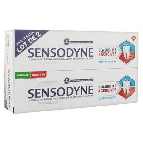 SENSODYNE SENSIBILITE & GENCIVES MENTHE FRAICHE LOT 2X 75ML