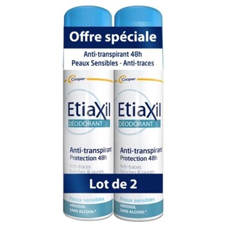 ETIAXIL DEODORANT ANTI-TRANSPIRANT PROTECTION 48H SANS ALCOOL PEAUX SENSIBLES LOT 2X 150ML