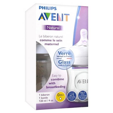 BIBERON AVENT NATURAL EN VERRE NOUVEAU NE 0M+ 120ML