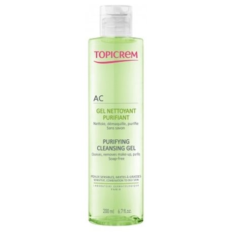 TOPICREM AC GEL NETTOYANT PURIFIANT NETTOIE DEMAQUILLE PURIFIANT SANS SAVON PEAUX SENSIBLES, MIXTES A GRASSES 200ML