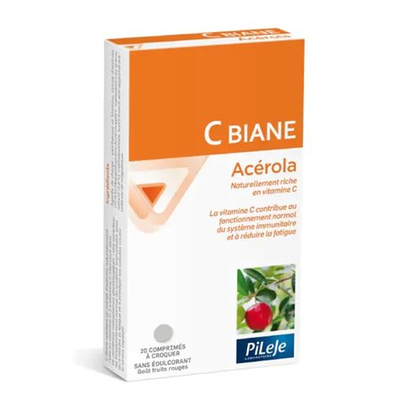 PILEJE C BIANE ACEROLA 20CP A CROQUER SANS EDULCORANT GOUT FRUITS ROUGES