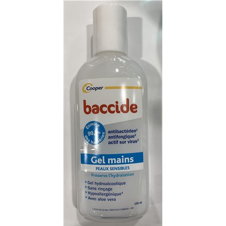 BACCIDE GEL HYDROALCOOLIQUE MAINS PEAUX SENSIBLES SANS RINCAGE AVEC ALOE VERA 100ML