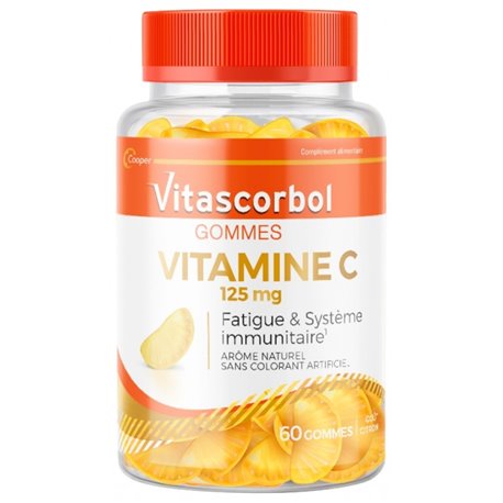 VITASCORBOL GOMMES VITAMINE C 125MG FATIGUE & SYSTEME IMMUNITAIRE AROME NATUREL GOUT CITRON 60 GOMMES