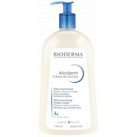 BIODERMA ATODERM CREME DE DOUCHE ULTRA-NOURRISSANT NETTOIE ADOUCIT PROTEGE PEAUX SENSIBLES NORMALES A SECHES 1L