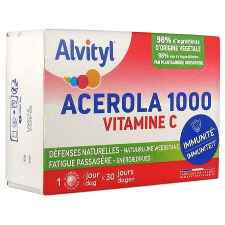 ALVITYL ACEROLA 1000 VITAMINE C DEFENSES NATURELLES FATIGUE PASSAGERE 1CP A CROQUER X30JOURS