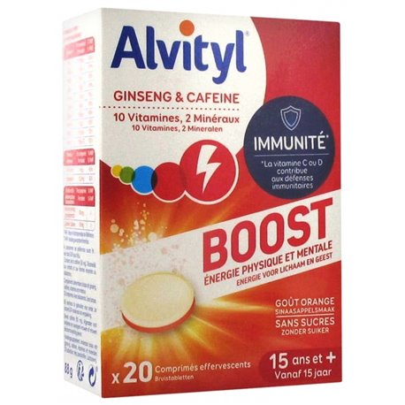 ALVITYL BOOST ENERGIE PHYSIQUE ET MENTALE GINSENG & CAFEINE GOUT ORANGE SANS SUCRES 15 ANS ET+ X20 CP EFFERVESCENTS