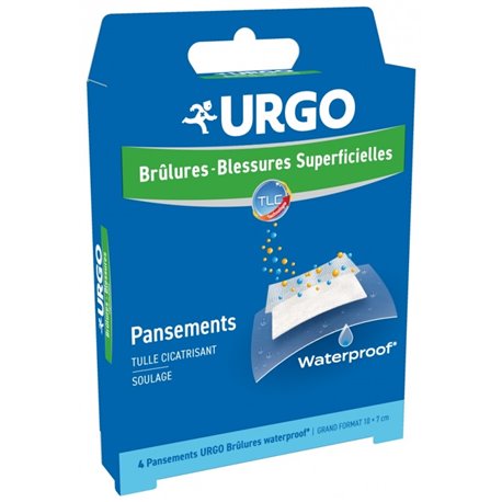 URGO PANSEMENTS BRULURES-BLESSURES SUPERFICIELLES 4 PANSEMENTS WATERPROOF 10X 7CM