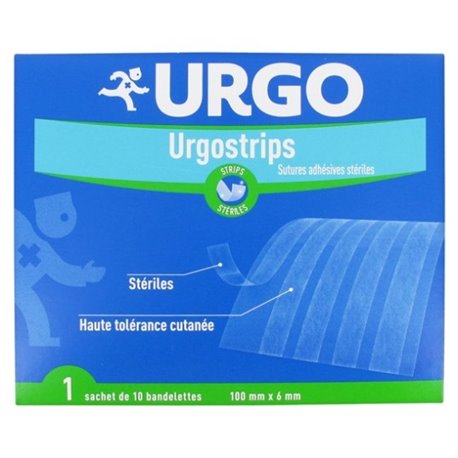 URGO URGOSTRIPS SUTURES ADHESIVES STERILES 1 SACHET DE 10 BANDELETTES 100MM X 6MM