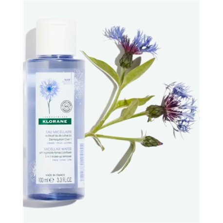 KLORANE EAU MICELLAIRE AU BLEUET ISSU DE CULTURE BIO DEMAQUILLANT 3EN1 VISAGE YEUX LEVRES 100ML