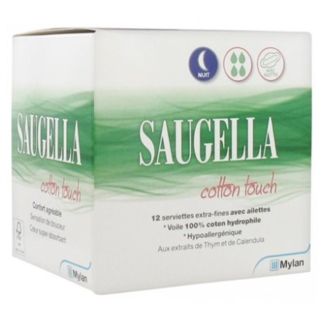 SAUGELLA COTTON TOUCH 12 SERVIETTES EXTRA-FINES AVEC AILETTES