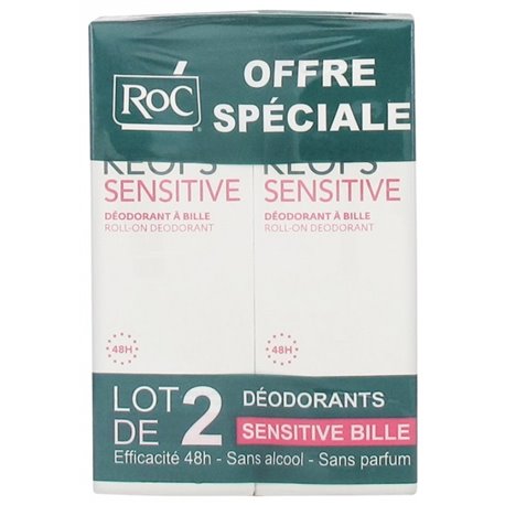 ROC KEOPS SENSITIVE DEODORANT A BILLE ROLL-ON SANS ALCOOL SAN PARFUM LOT 2X 30ML