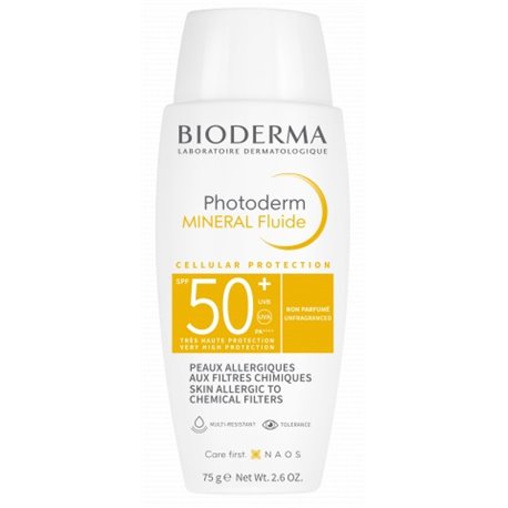 BIODERMA PHOTODERM MINERAL FLUIDE CELLULAR PROTECTION SPF50 PEAUX ALLERGIQUES AUX FILTRES CHIMIQUES 75G