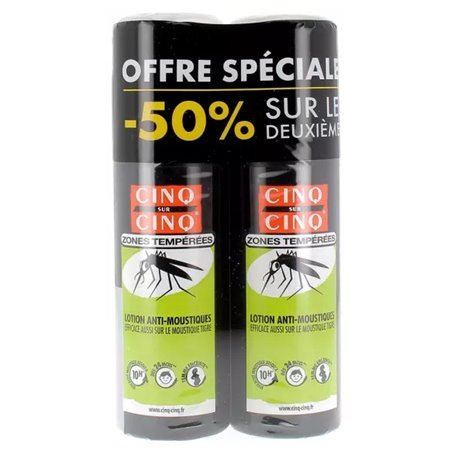 CINQ SUR CINQ ZONES TEMPEREES FRANCE-EUROPE LOTION ANTI-MOUSTIQUES LOT 2 FLACONS SPRAY 100ML