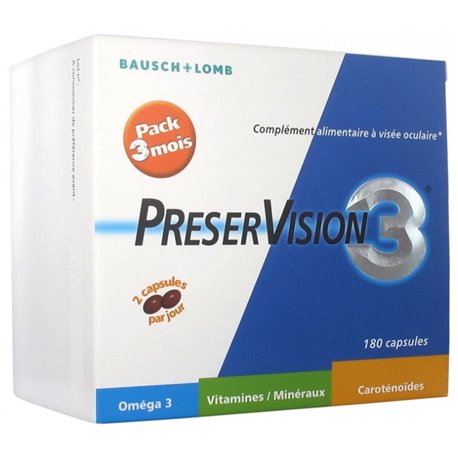 PRESERVISION 3 COMPLEMENT ALIMENTAIRE A VISEE OCULAIRE PACK 3 MOIS 180 CAPSULES