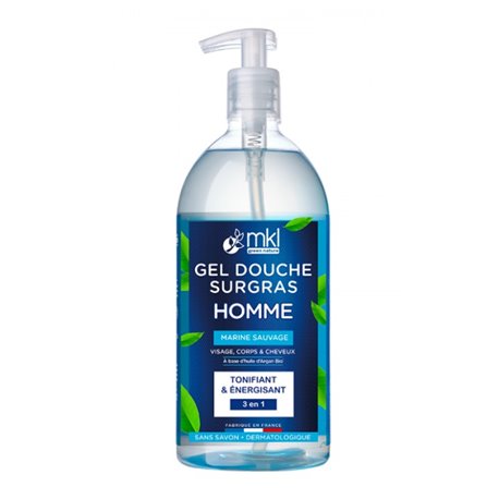 MKL GEL DOUCHE SURGRAS HOMME MARINE SAUVAGE VISAGE CORPS CHEVEUX SANS SAVON 1L