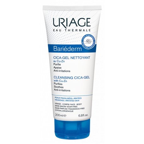 URIAGE BARIEDERM CICA GEL NETTOYANT AU CUIVRE ZINC PEAUX FRAGILISEES IRRITEES 200ML