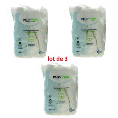 GILBERT PADS BIO 180 RECTANGLES DE COTON 8X10CM LOT DE 3