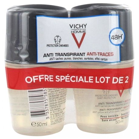 VICHY HOMME ANTI TRANSPIRTANT ANTI TRACES 48H LOT 2X 50ML