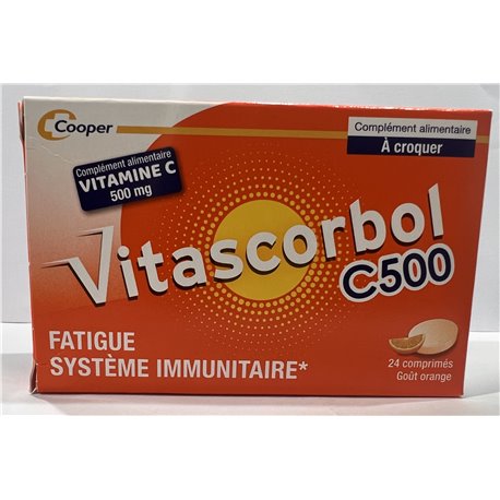 VITASCORBOL C500 24 CP A CROQUER GOUT ORANGE