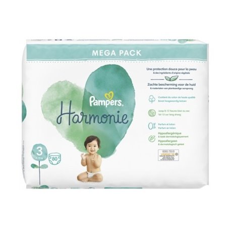 PAMPERS HARMONIE TAILLE 3 6-10KG 80 COUCHES
