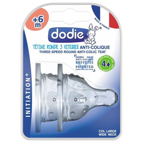 DODIE TETINE RONDE 3 VITESSES ANTI-COLIQUE SILICONE +6 MOIS DEBIT 4 LIQUIDE EPAIS X2