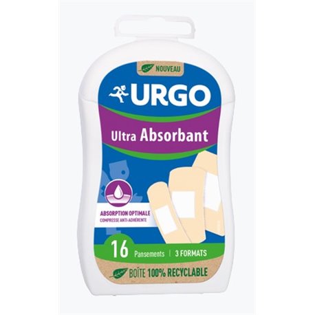 URGO PANSEMENTS ULTRA ABSORBANT 16 PANSEMENTS 3 FORMATS