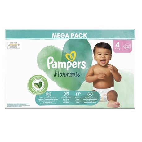 PAMPERS HARMONIE MEGA PACK TAILLE 4 9-14KG 80 COUCHES