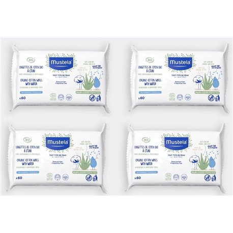 MUSTELA LINGETTES EAU BIO LOT 4X 60 LINGETTES